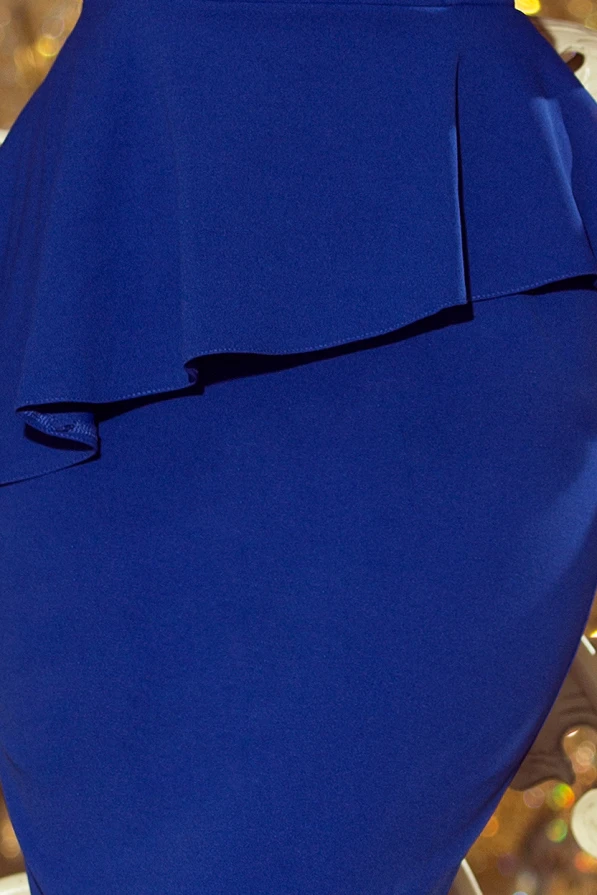 192-7 Elegantní midi šaty s volánky - modré