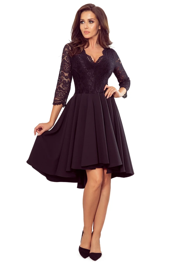 210-10 NICOLLE - Exkluzivní šaty s krajkou - černé