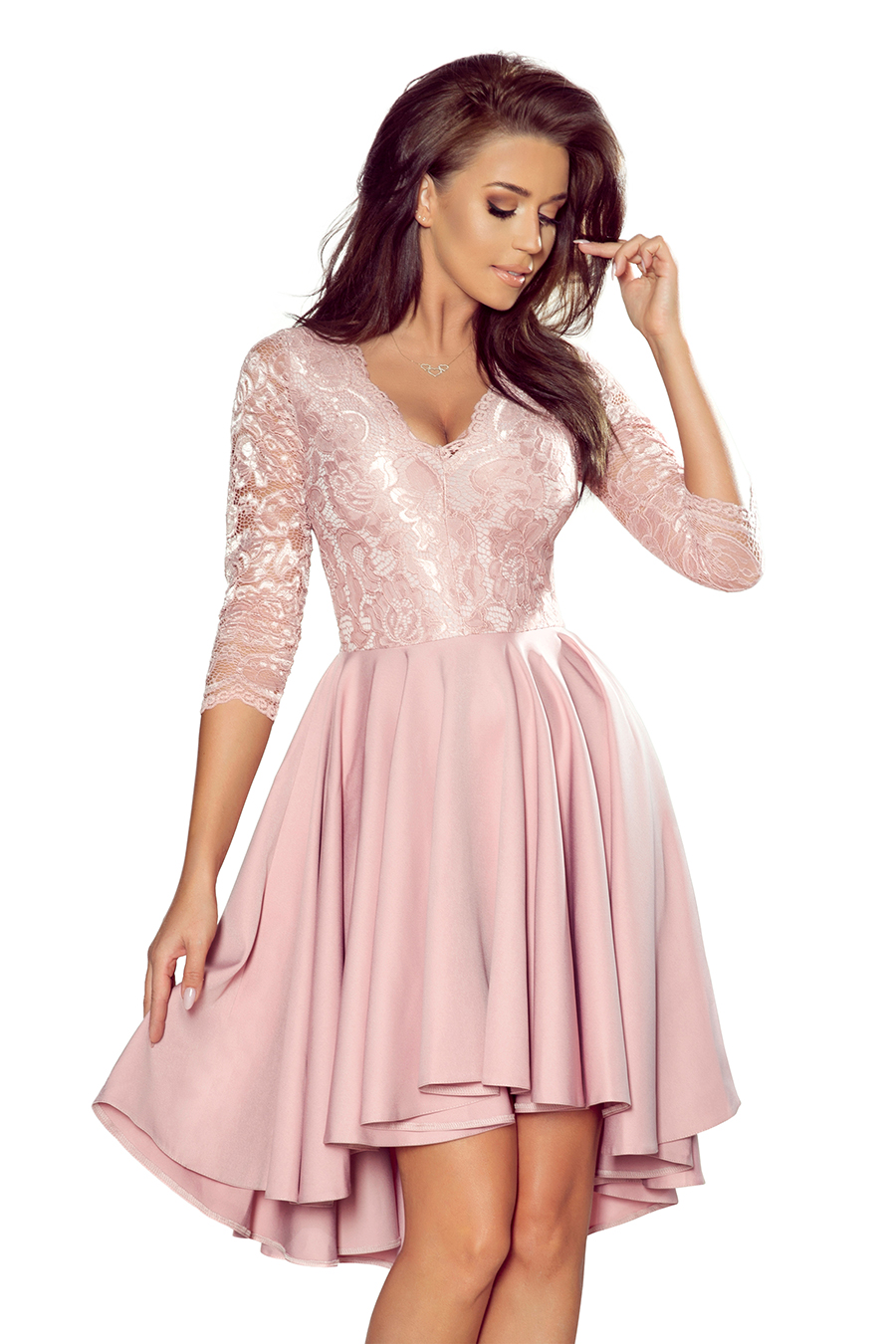 210-11 NICOLLE - Exkluzivní šaty s krajkou - prášek růžový