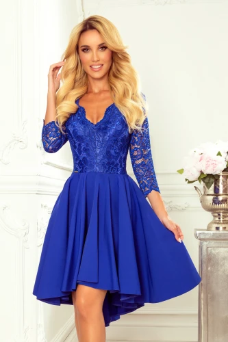 210-12 NICOLLE - Exkluzivní šaty s krajkou - modré