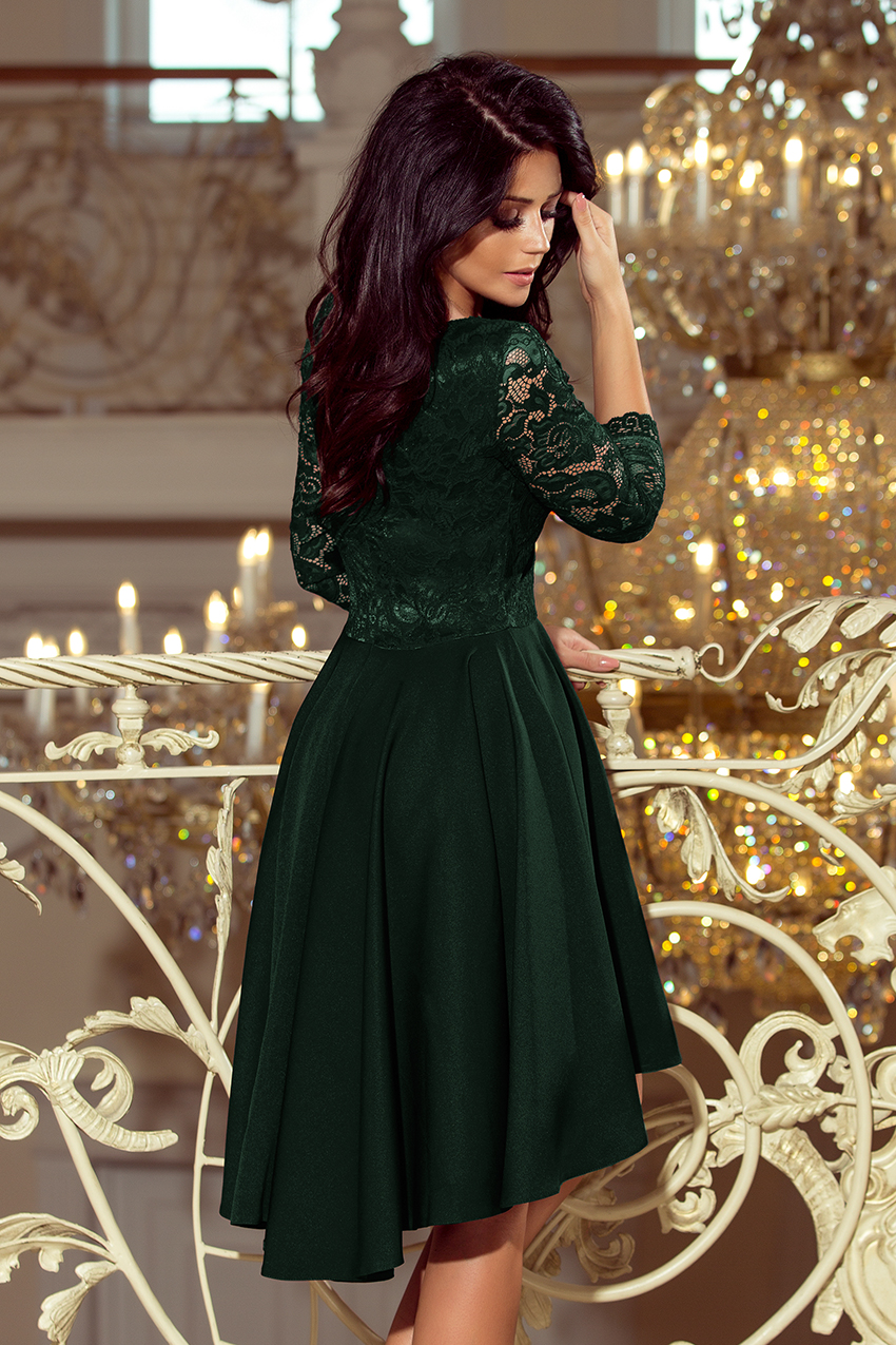 210-3 NICOLLE - Exkluzivní šaty s krajkou - tmavě zeleny