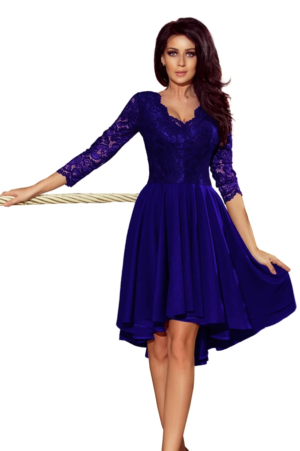 210-4 NICOLLE - Exkluzivní šaty s krajkou - modré
