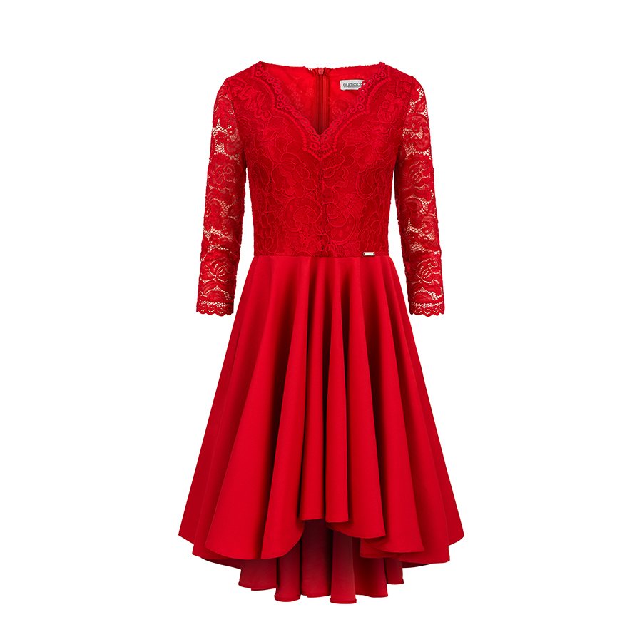 210-6 NICOLLE - Exkluzivní šaty s krajkou - červené