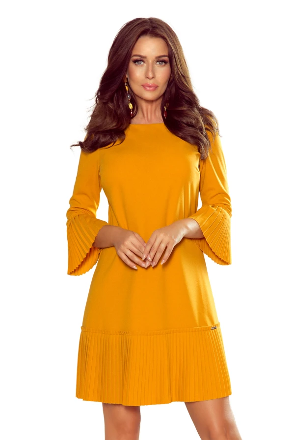 228-7 LUCY - plisované pohodlné šaty - hořčičná barva