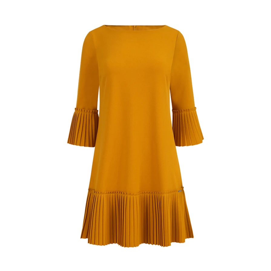 228-7 LUCY - plisované pohodlné šaty - hořčičná barva