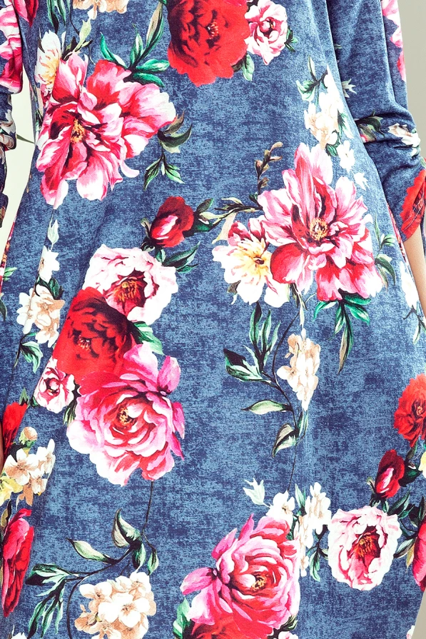 281-2 SOPHIE Pohodlné nadměrné šaty - květiny na džíny