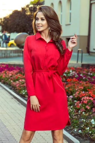 284-1 CAMILLE šaty s kapsami - červená