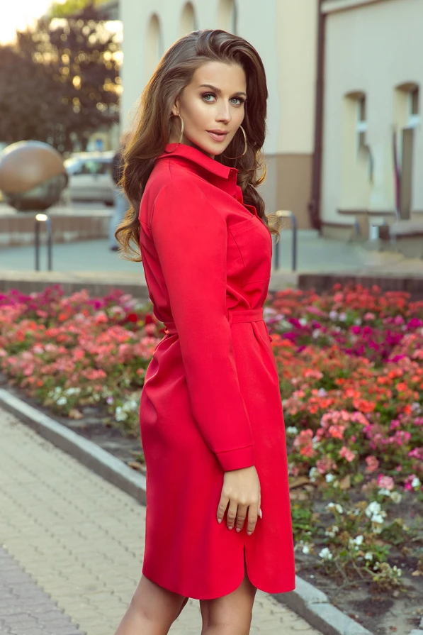 284-1 CAMILLE šaty s kapsami - červená