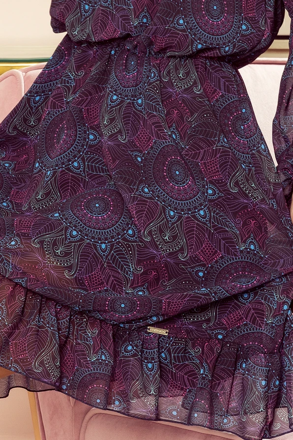 295-4 BAKARI šaty s výstřihem - růžové a modré mandaly
