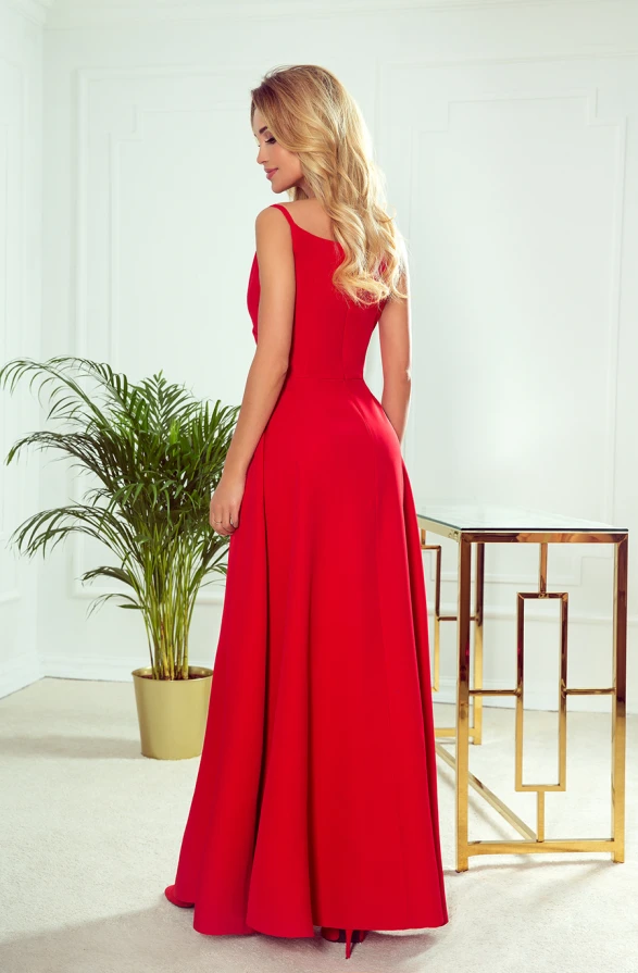 299-1 CHIARA elegantní maxi šaty s popruhy - červená