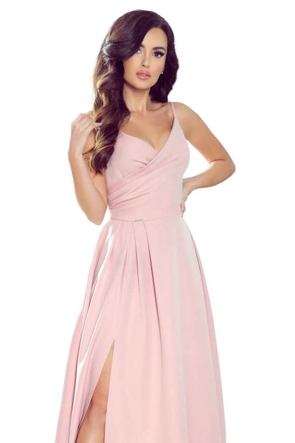 299-2 CHIARA elegantní maxi šaty s popruhy - špinavě růžová