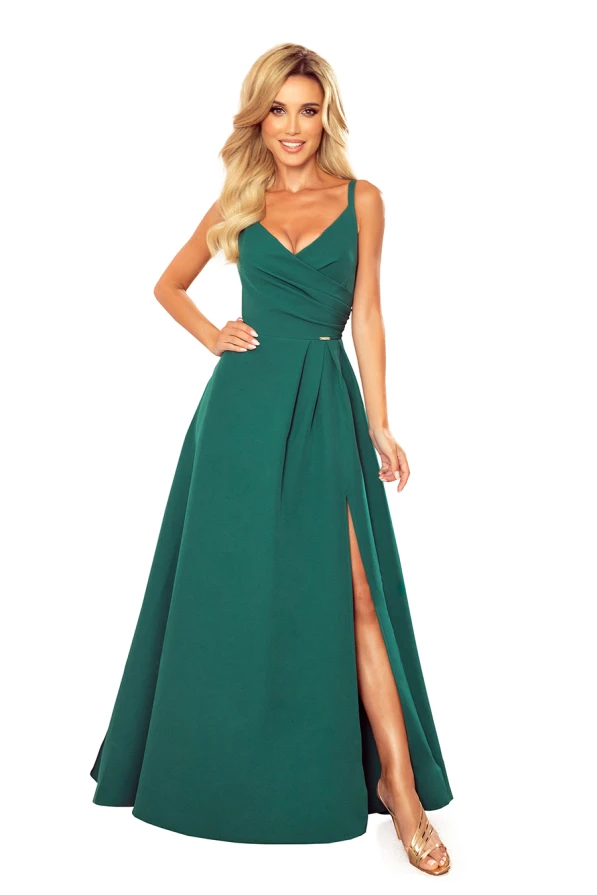 299-4 CHIARA elegantní maxi šaty s popruhy - zelené