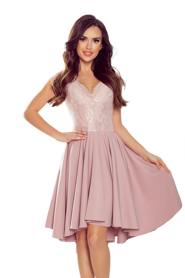 300-1 PATRICIA - Exkluzivní šaty s krajkou - růžové