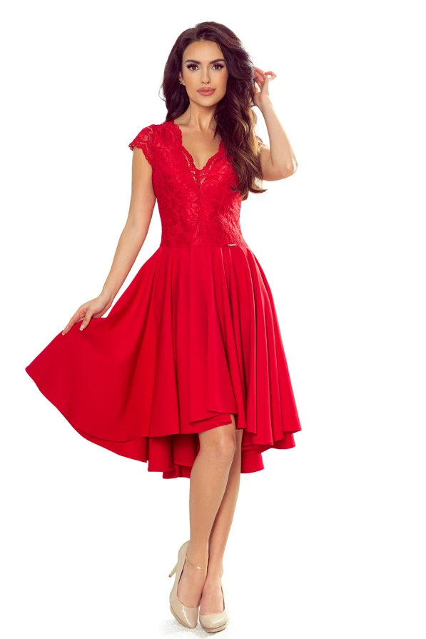 300-2 PATRICIA - Exkluzivní šaty s krajkou - červená barva