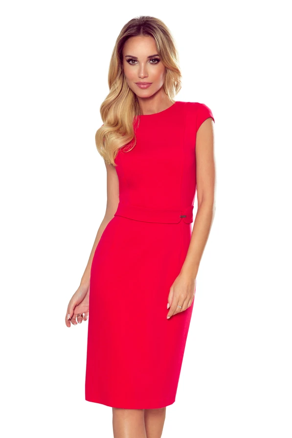 301-2 TAMARA Elegantní midi šaty s pásem - červená