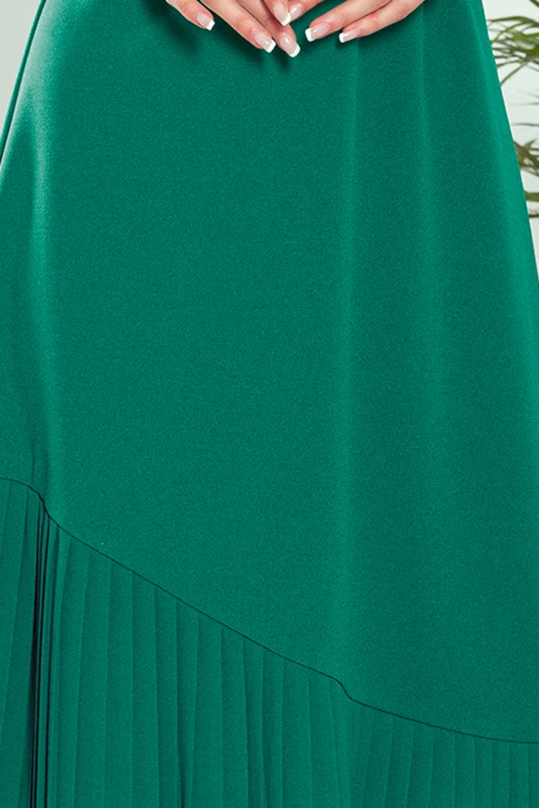 308-1 KARINE - lichoběžníkové šaty s asymetrickým záhybem - zelené