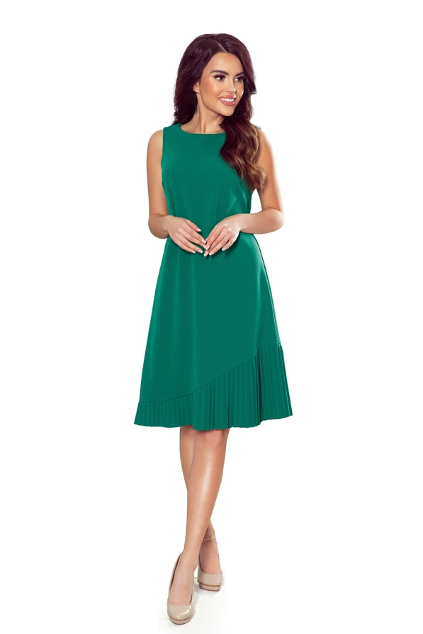 308-1 KARINE - lichoběžníkové šaty s asymetrickým záhybem - zelené