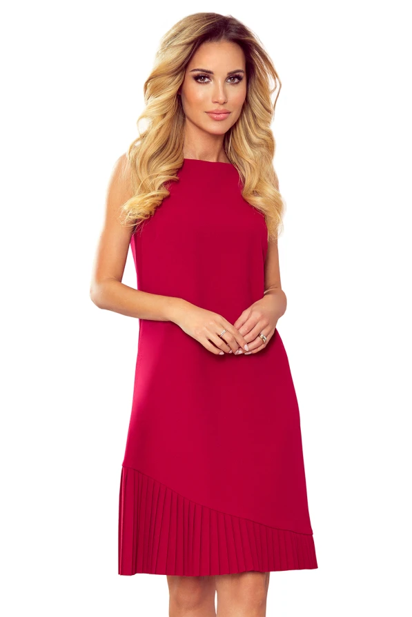 308-2 KARINE - lichoběžníkové šaty s asymetrickým záhybem - červená