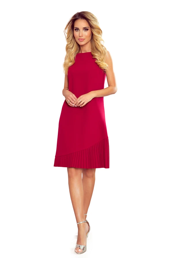 308-2 KARINE - lichoběžníkové šaty s asymetrickým záhybem - červená