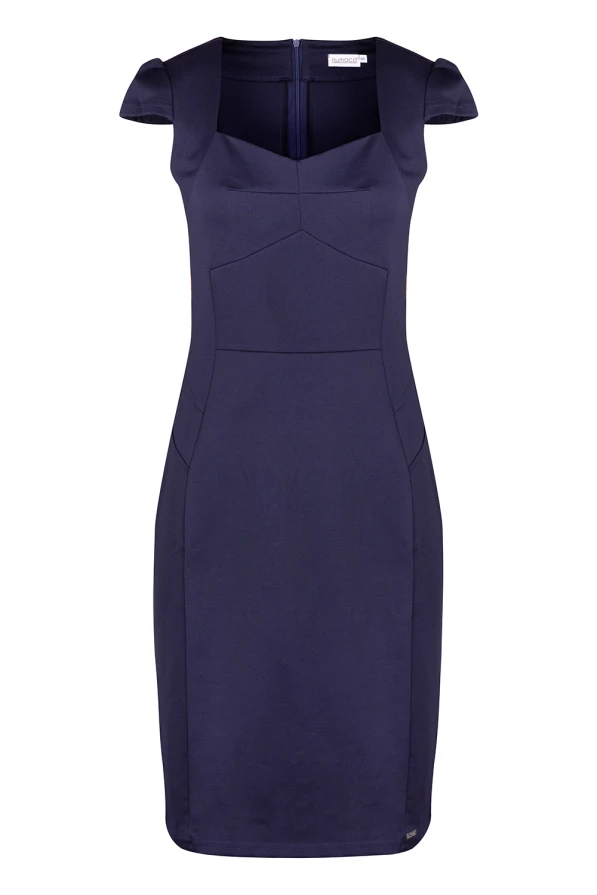 318-5 Elegantní midi šaty s pěkným výstřihem - tmavě modrá
