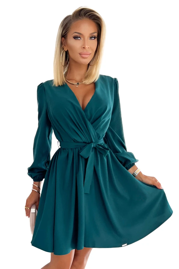 339-2 BINDY Ženské šaty s výstřihem - zelené