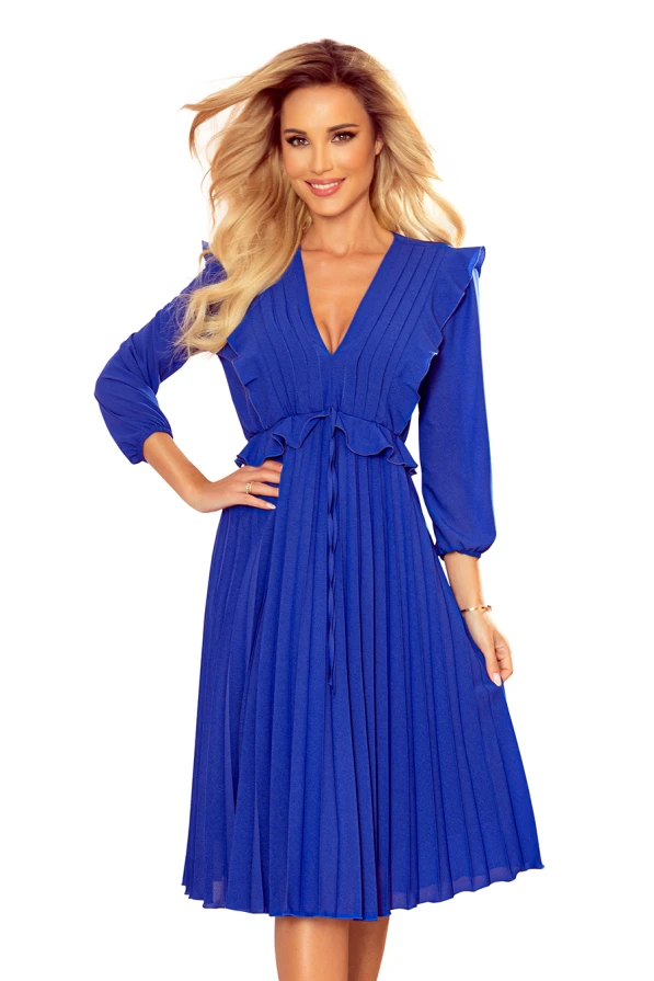 341-1 POLLY Šifónové šaty s volánky - modré