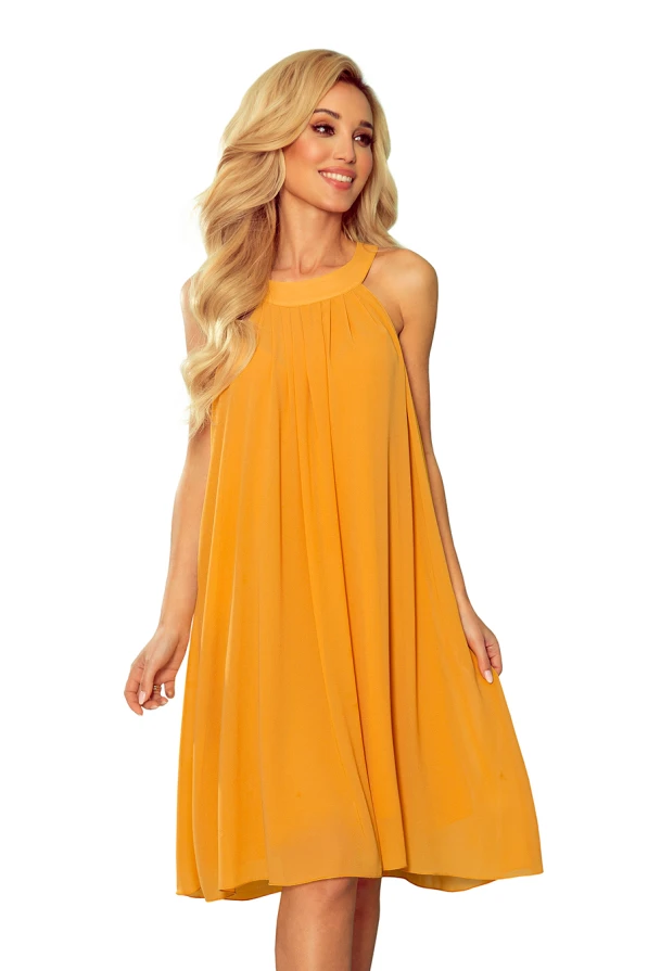 350-3 ALIZEE - šifónové šaty s vázáním - Medová barva