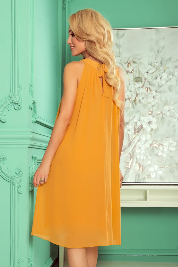 350-3 ALIZEE - šifónové šaty s vázáním - Medová barva