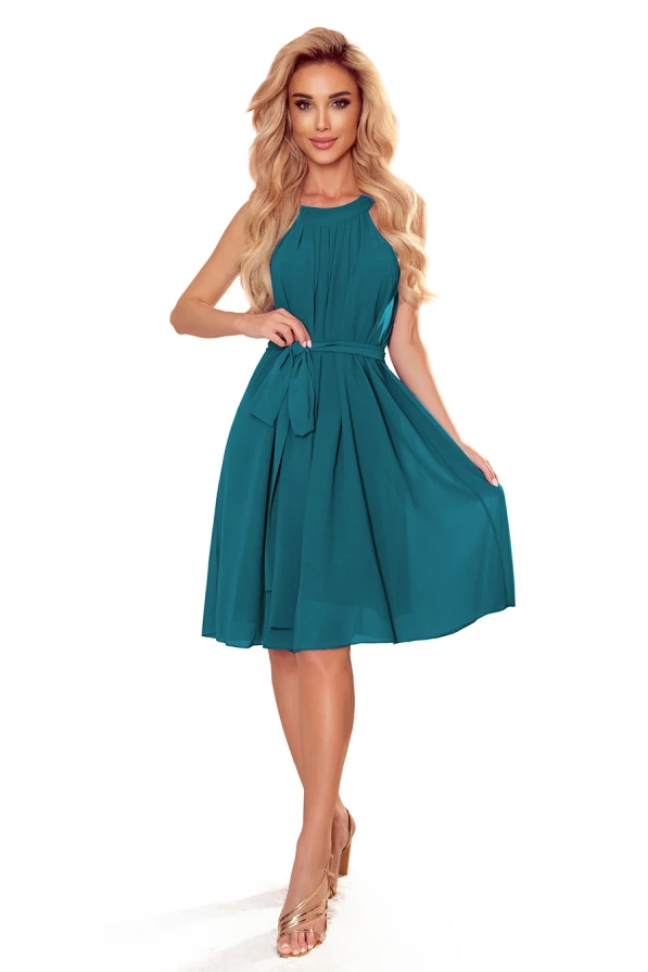 350-6 ALIZEE - šifónové šaty s vázáním - barva moře