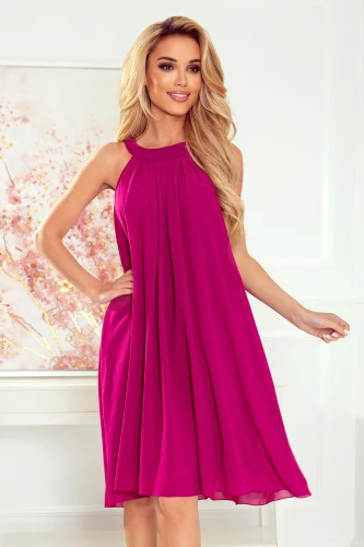 350-7 ALIZEE - šifónové šaty s vázáním - barva fuchsiová