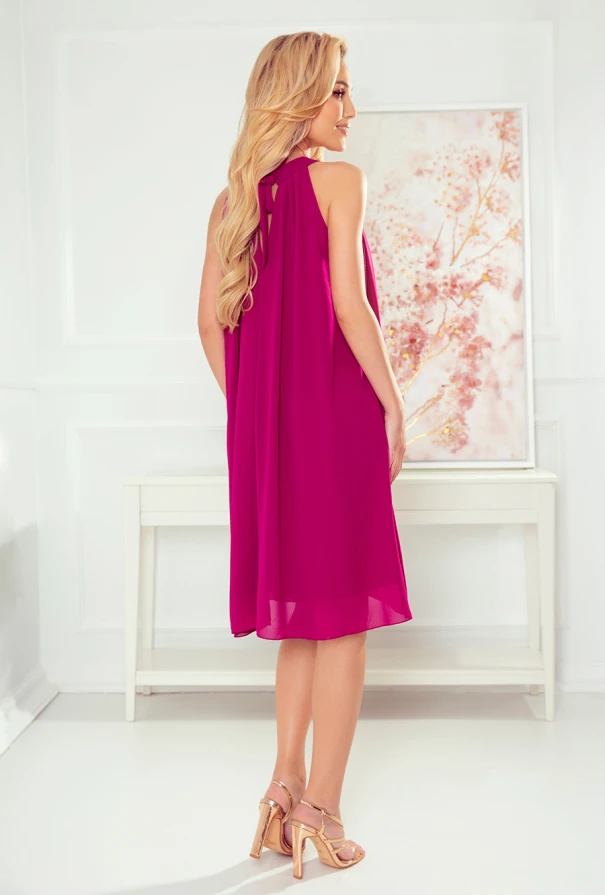 350-7 ALIZEE - šifónové šaty s vázáním - barva fuchsiová