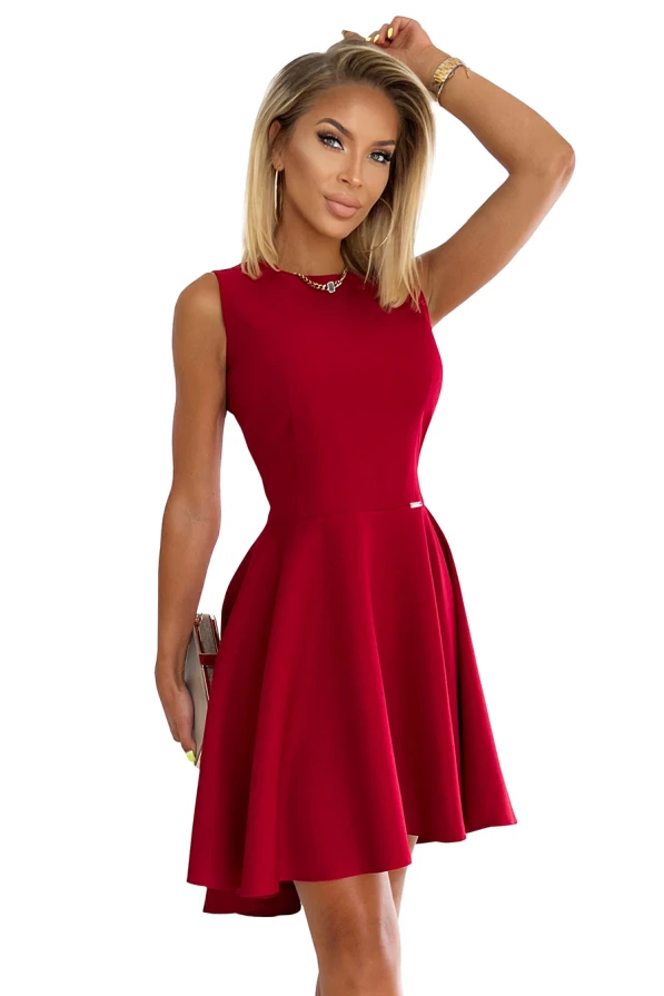397-1 Elegantní šaty s delším zadním dílem - červené s třpytkami