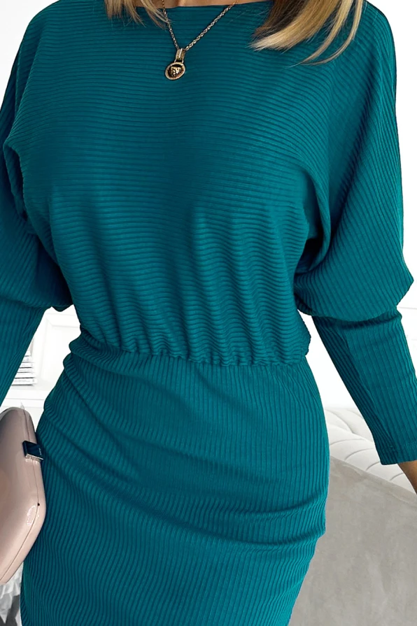 399-1 LARA Pruhované šaty s manžetami v rukávech - barva moře