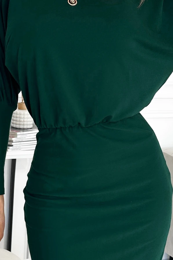 399-2 LARA Šaty s manžetami v rukávech - zelené