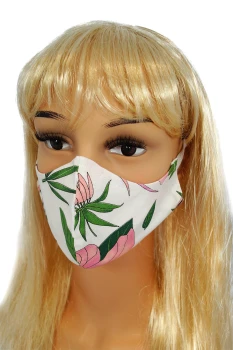CV010 Dekorativní masky pro opakované použití - růžové květy - 100% bavlna - 2 kusy