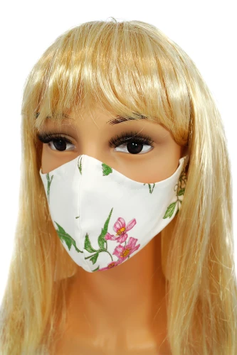 CV012 Dekorativní masky pro opakované použití - Bílá s divokými květinami - 100% bavlna - 2 kusy