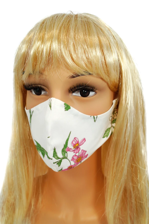 CV012 Dekorativní masky pro opakované použití - Bílá s divokými květinami - 100% bavlna - 2 kusy